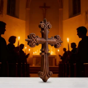 Bgcopper Ornate Wooden Cross - Carved from natural wood