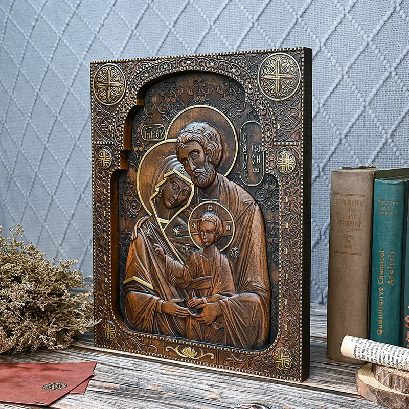 Holy family Nativity Wood Carving Gift Religious Byzantine Icon - Image 2