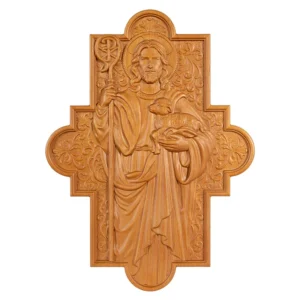 God Shepherd Religious Gift Wood Carving Cross Christian Wall Art