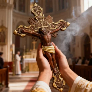 St. Benedict Exorcism Cross wood carved - Bless you and your family
