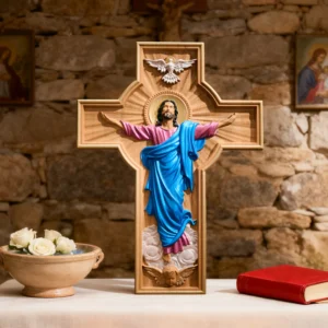 Bgcopper October New Release: Hand-Carved Painted Wood Cross — The Ascension of Christ