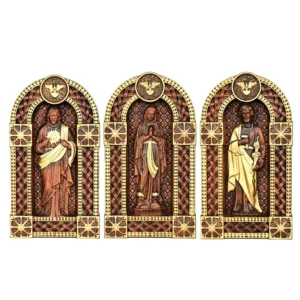 Holy Family Jesus Mary Joseph Arched Wooden Statue Set Tabletop Display