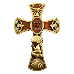 “Bless This Child” Prayer Boy/Girl Cross Wooden Sculpture