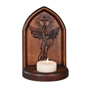 Archangel Michael Hand-Carved Beech Wood Candle Holder: A Sanctuary of Faith