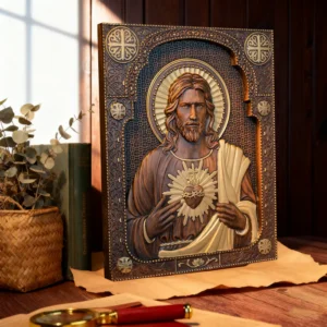 Our Lord Jesus Sacred Heart Wood Carving - Christian Catholic Personalized Carving Gift