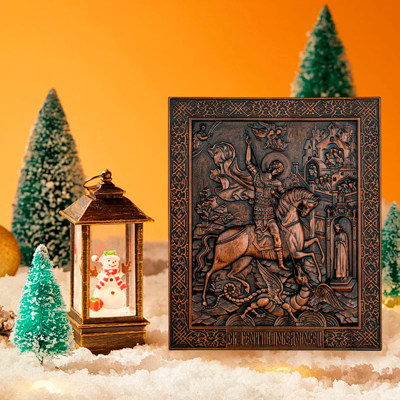 Saint George Wood carved icon of the Victorious Wooden carved icon Gift for family Carved Wooden gift Christian icon - Image 5