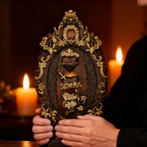 Three Sacred Hearts of the Holy Family | Solid Wood Carving Gift