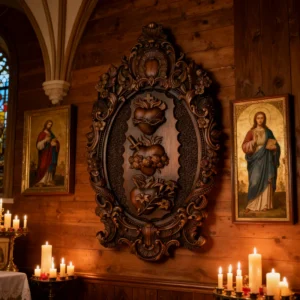 Three Sacred Hearts of the Holy Family Wall Hanging Art work Personalized Religious Gift wooden decor