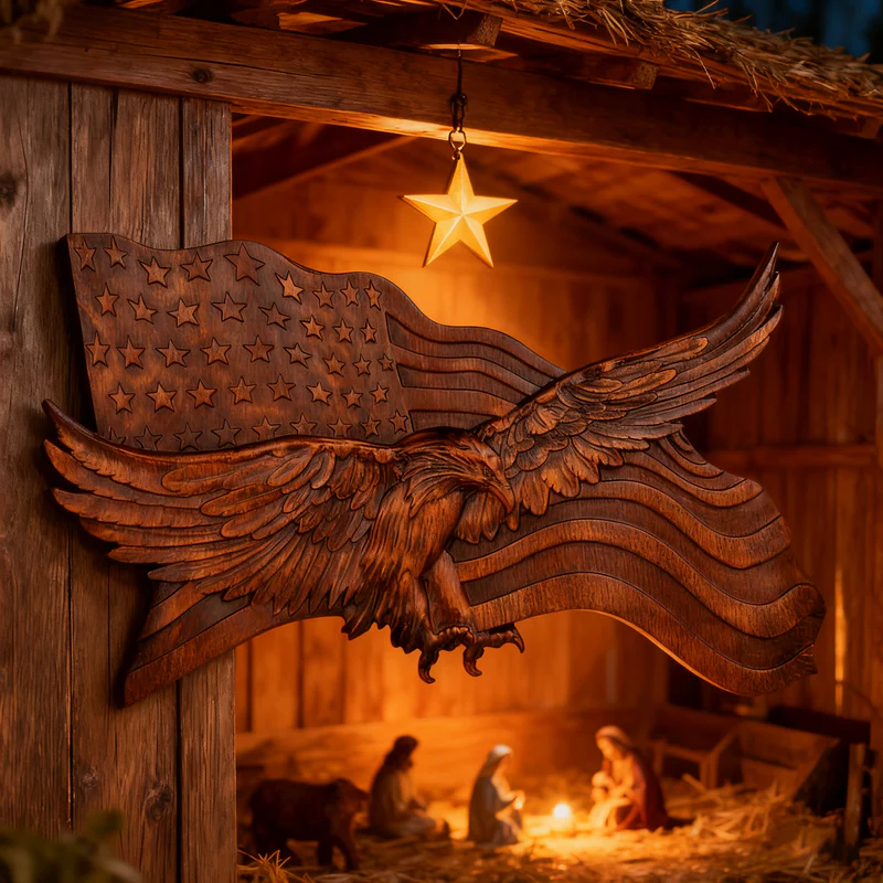 American flag with eagle wooden sign, eagle flag wood carving wall decoration, 3D engraving USA flag and bald eagle