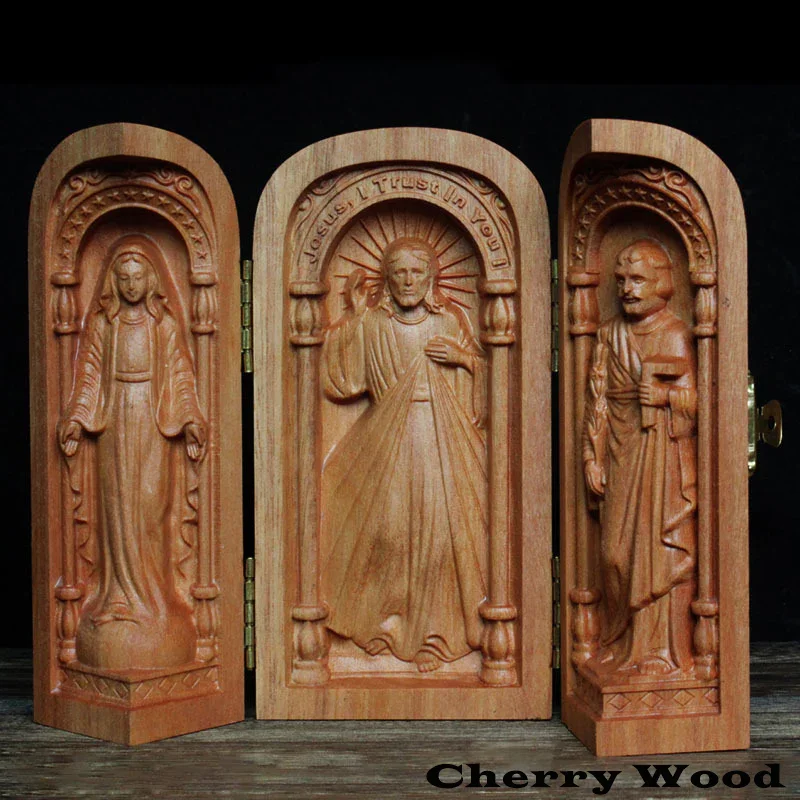 Hand-Carved Travel Triptych Altar: The Holy Family at Your Side - Image 5