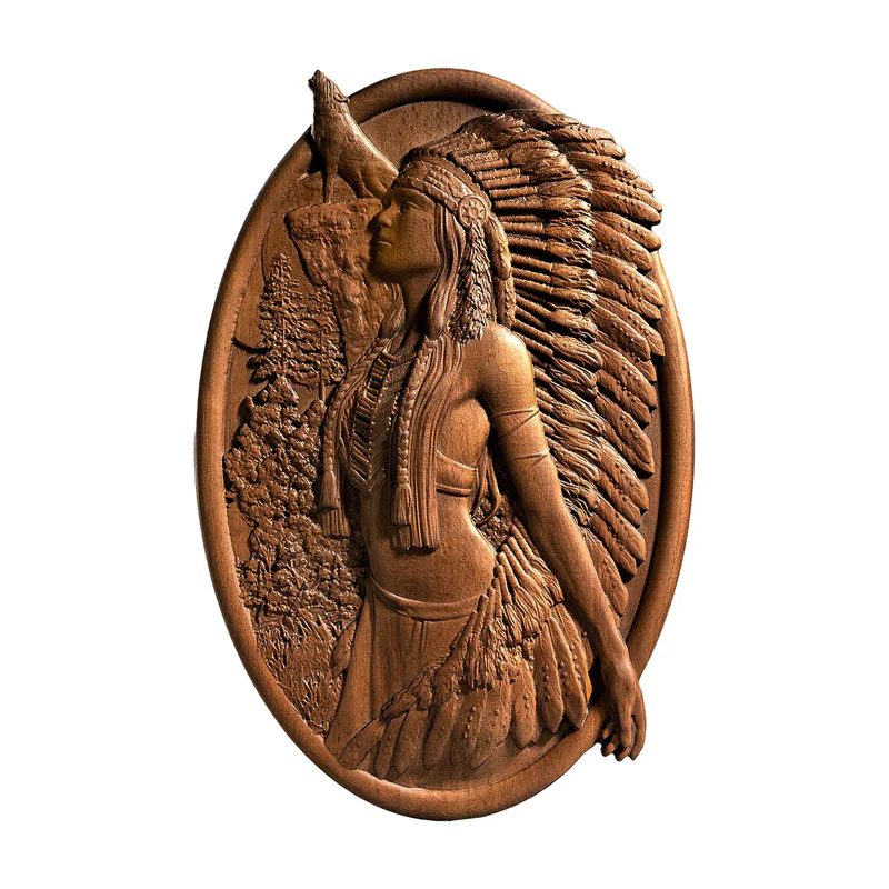 Native American Woman Wood Carving - Hand-Carved Solid Wood Art - Indigenous Home Decor