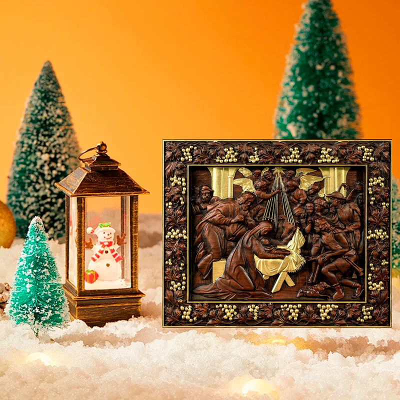 Nativity Scene Wood Carved Plaque, Natural Beech Solid Wood Religious Gift, Christmas Christian Gift - Image 2