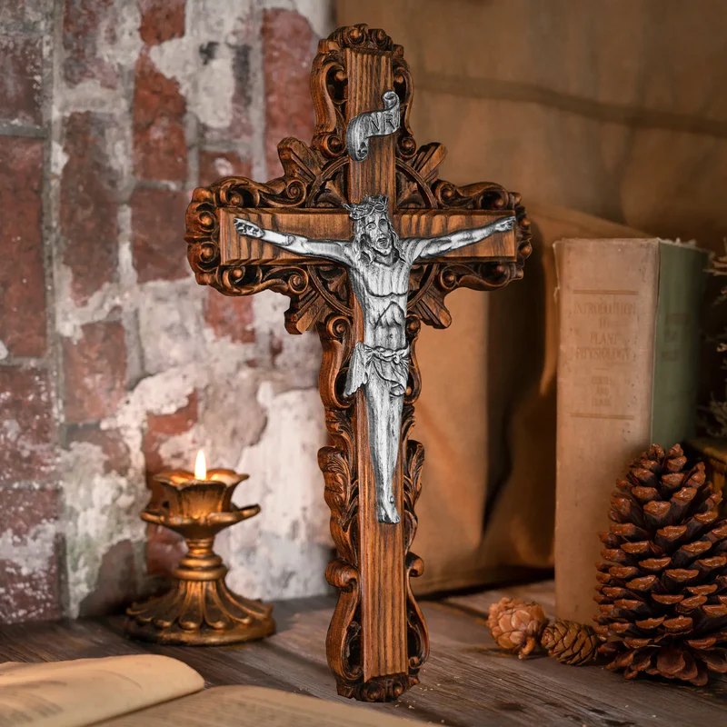 Silver painted version Ash wood Crucifix ,Jesus Christ, wooden Cross gift of love - Image 4