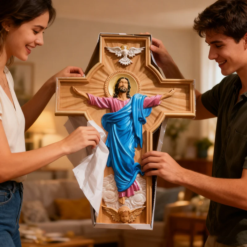 Bgcopper October New Release: Hand-Carved Painted Wood Cross — The Ascension of Christ - Image 3