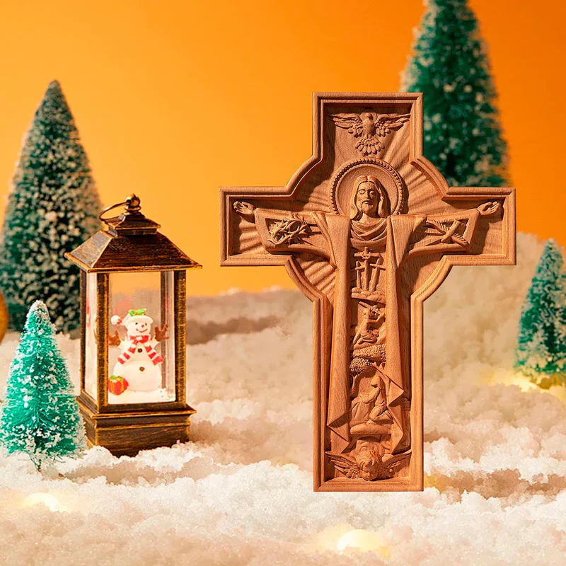 Bgcopper Ascension of Jesus wood carving cross - Image 2