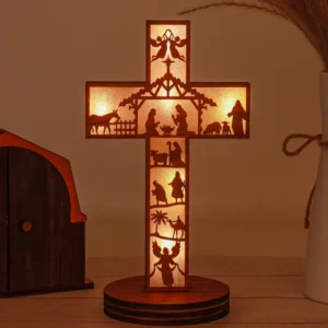 Wooden Christmas Cross with LED Lights - Reusable Home Decor