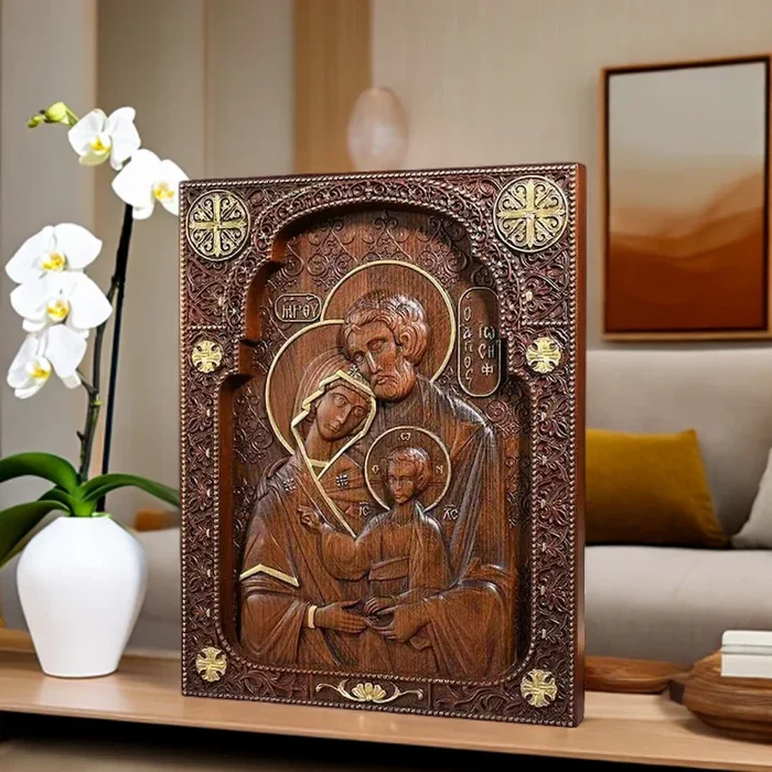 Holy family Nativity Wood Carving Gift Religious Byzantine Icon - Image 3
