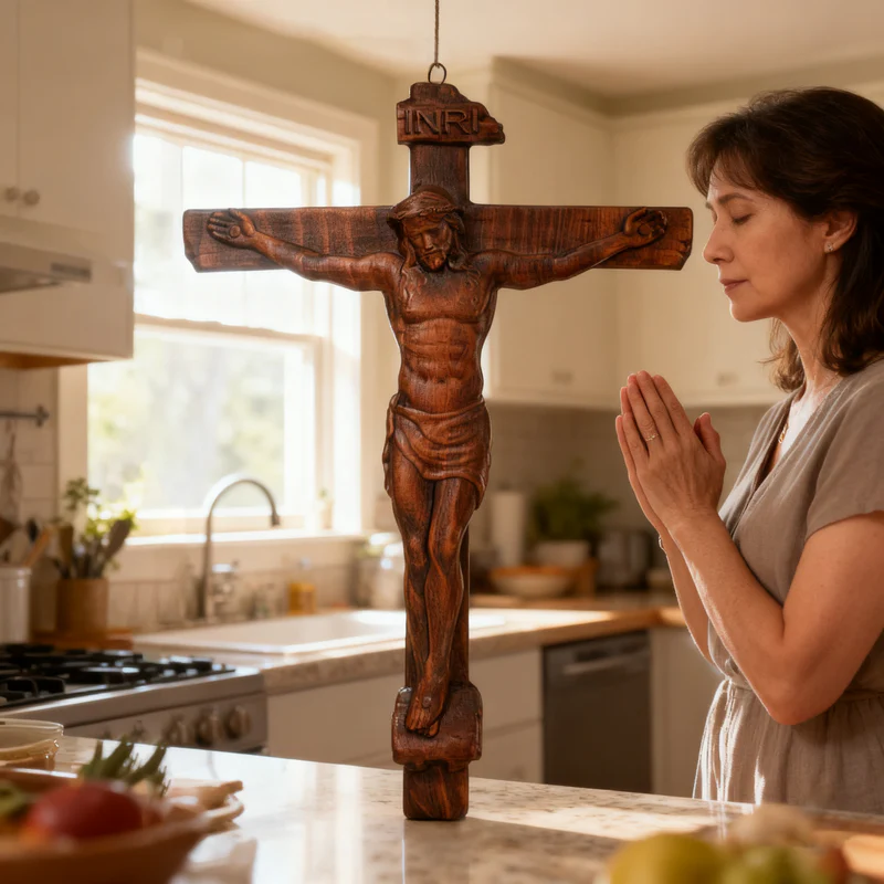 Sacred Art Crucifix: Devotionally Hand-Carved Solid Wood Cross, A Testament of Divine Love & Sacrifice - Image 4