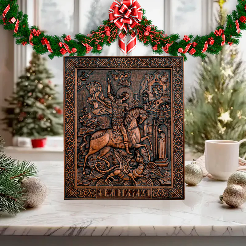 Saint George Wood carved icon of the Victorious Wooden carved icon Gift for family Carved Wooden gift Christian icon - Image 4