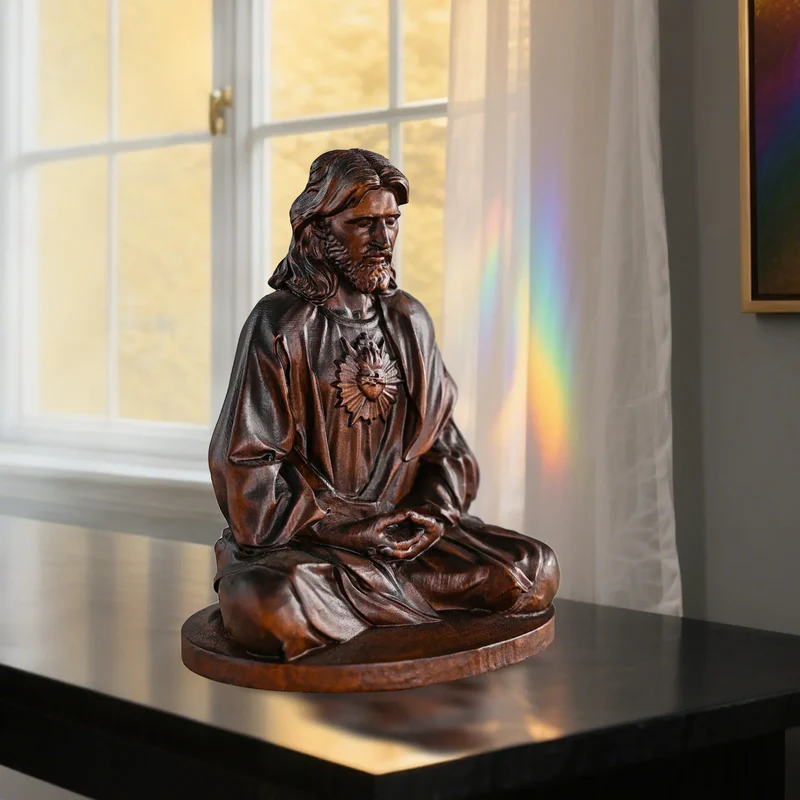 Jesus Meditation Wooden Statue Tabletop Ornament - Image 2
