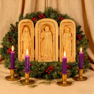 Hand-Carved Travel Triptych Altar: The Holy Family at Your Side