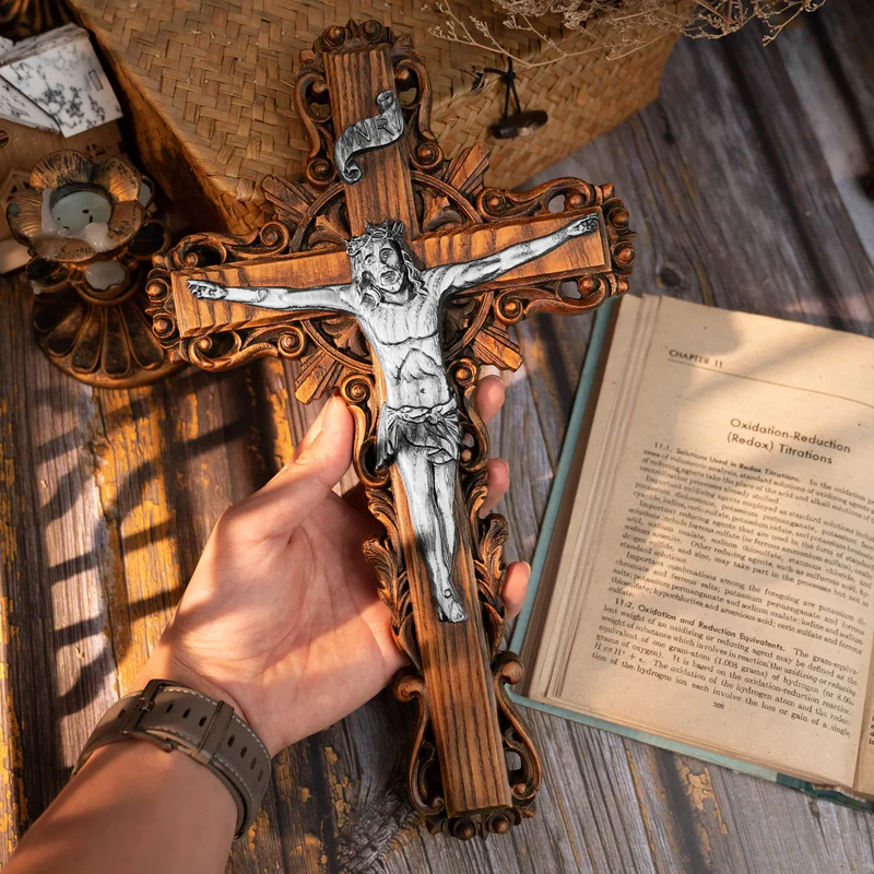 Silver painted version Ash wood Crucifix ,Jesus Christ, wooden Cross gift of love - Image 3