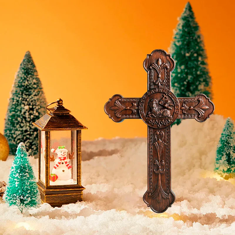 Bgcopper Lamb of God Wood Carving Cross Wall Decor - Paschal lamb - Image 2