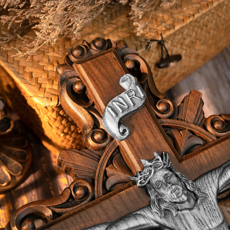 Silver painted version Ash wood Crucifix ,Jesus Christ, wooden Cross gift of love - Image 2