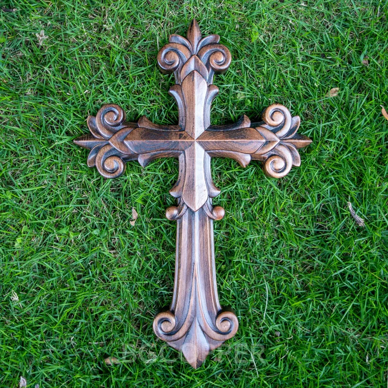 Bgcopper Ornate Wooden Cross - Carved from natural wood - Image 4