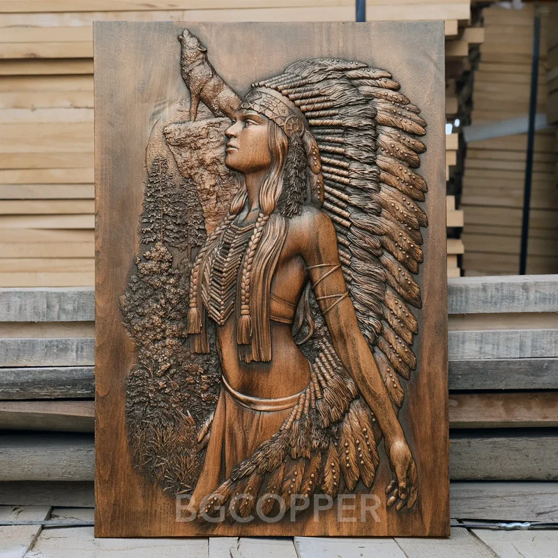 Native American Woman Wood Carving - Hand-Carved Solid Wood Art - Indigenous Home Decor - Image 3