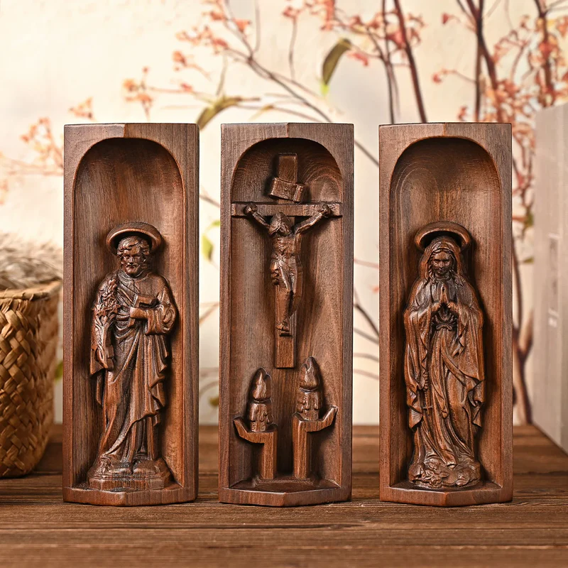 Beech Wood Holy Family Altar Decor - Handcrafted Christian Prayer Desktop Gift