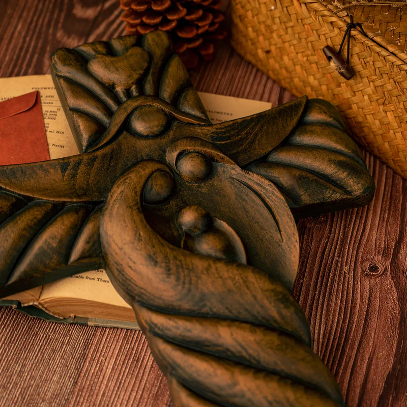 Holy Family wood icon decoration, Joseph, Mary, Baby Jesus, carved wooden cross, wall decoration - Image 5