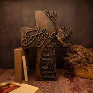 Ornate "Love" "Faith" "Hope" Wooden Cross, Solid Wood Cross