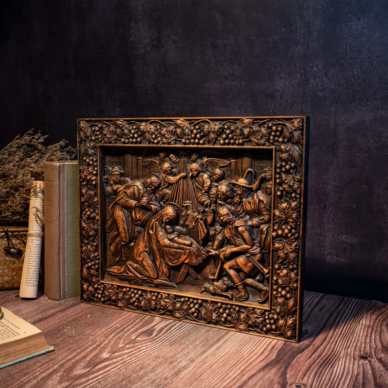 Nativity Scene Wood Carved Plaque, Natural Beech Solid Wood Religious Gift, Christmas Christian Gift - Image 5