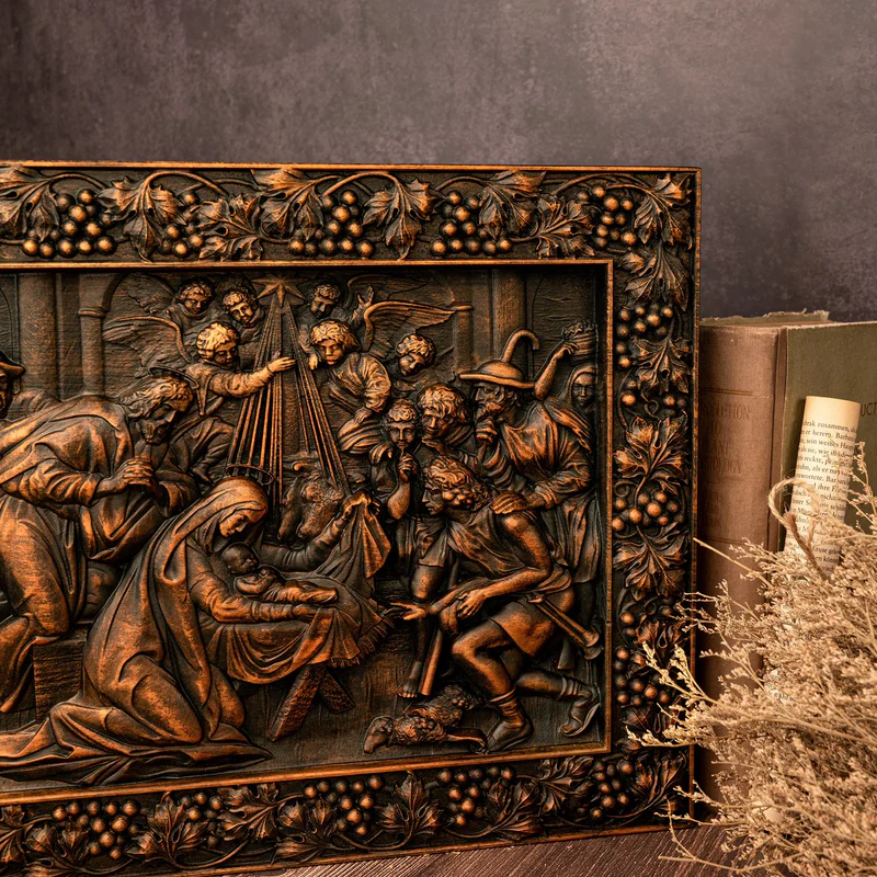 Nativity Scene Wood Carved Plaque, Natural Beech Solid Wood Religious Gift, Christmas Christian Gift - Image 3