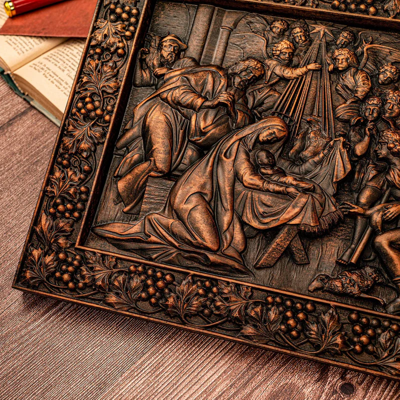 Nativity Scene Wood Carved Plaque, Natural Beech Solid Wood Religious Gift, Christmas Christian Gift - Image 4