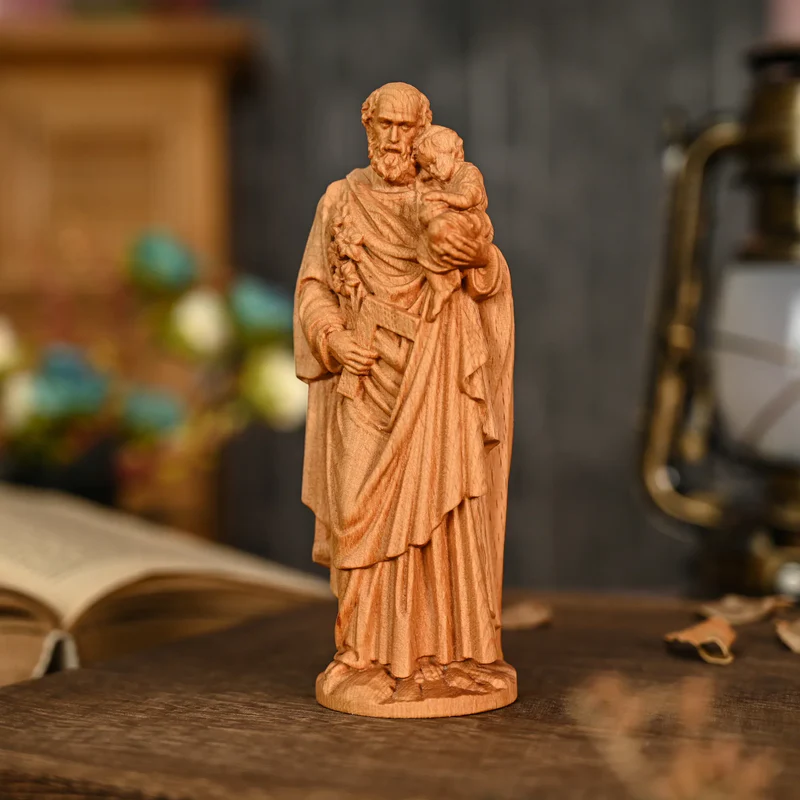 Beechwood roundel of Joseph holding a child: sacred heritage, warmth and eternity - Image 3