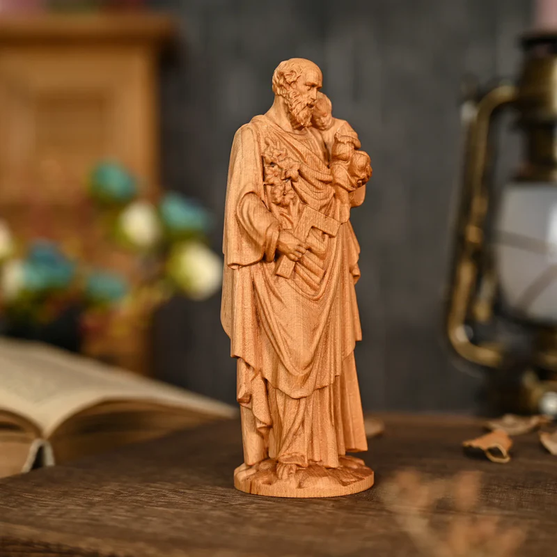 Beechwood roundel of Joseph holding a child: sacred heritage, warmth and eternity - Image 4