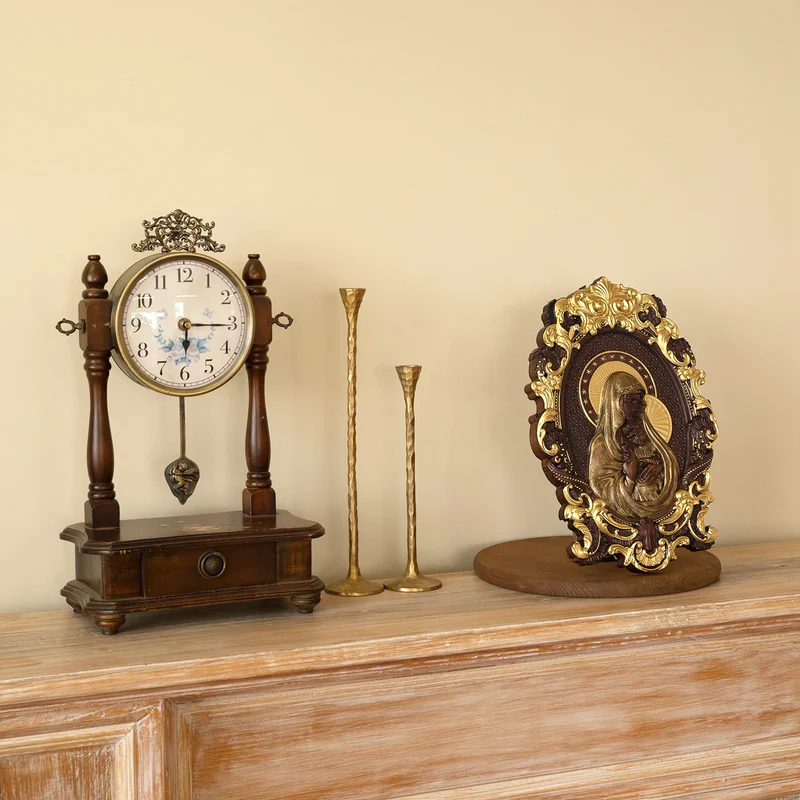 Mother Mary with Baby Jesus Wood Carving Decor - Image 3