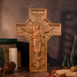 Ascension of Jesus wood carving cross