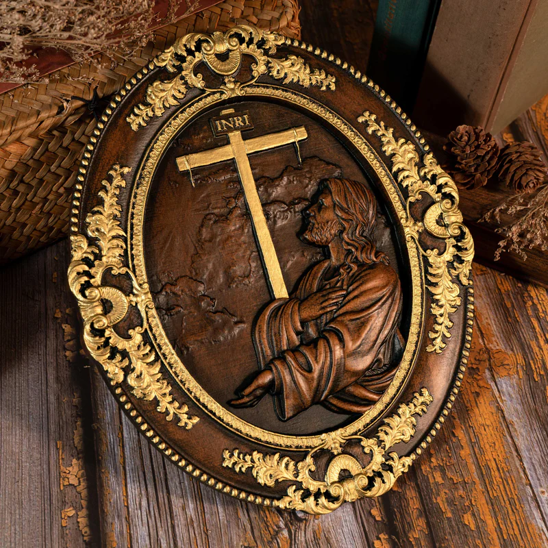 Jesus Agony in the Garden Wood Carving, Home Wall Religious Pendant Decoration - Image 3