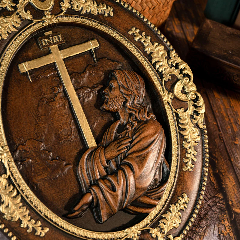Jesus Agony in the Garden Wood Carving, Home Wall Religious Pendant Decoration - Image 4