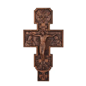Eastern Orthodox Crucifixion Cross Wall Decor - Faith & Redemption Theme Wooden Carved Wall Hanging