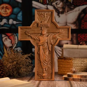 INRI Ascension of Jesus wood carving cross —The best gifts for Easter
