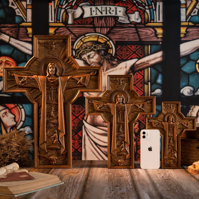 Bgcopper Ascension of Jesus wood carving cross - Image 4