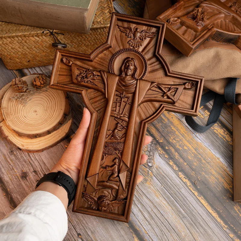 Bgcopper Ascension of Jesus wood carving cross - Image 5