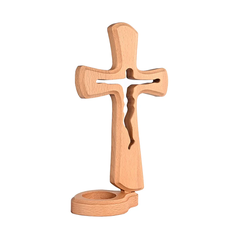 Beechwood Cross Candle Holder: Bearing Faith in Wood, Kindling Devotion with Light