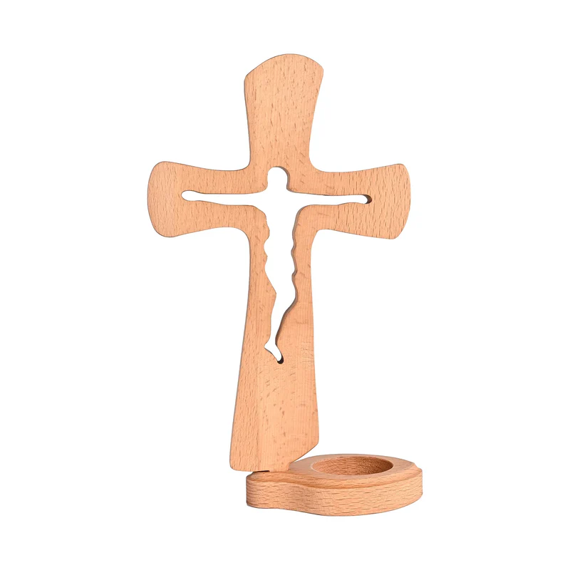 Beechwood Cross Candle Holder: Bearing Faith in Wood, Kindling Devotion with Light - Image 4