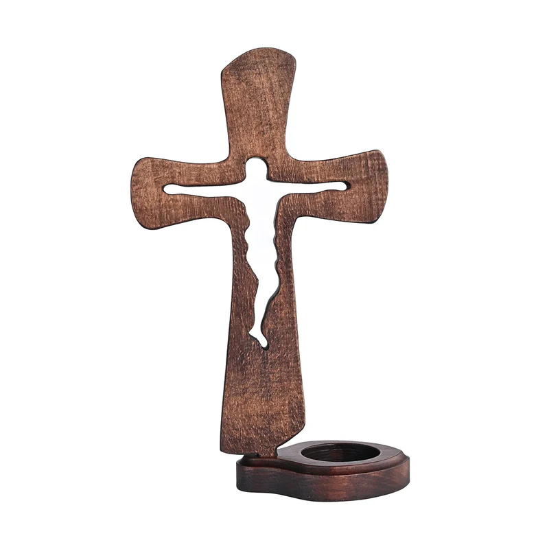 Beechwood Cross Candle Holder: Bearing Faith in Wood, Kindling Devotion with Light - Image 5