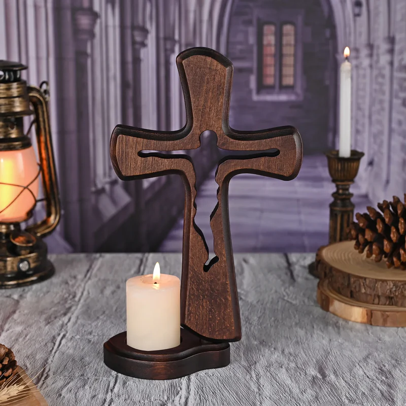 Beechwood Cross Candle Holder: Bearing Faith in Wood, Kindling Devotion with Light - Image 6